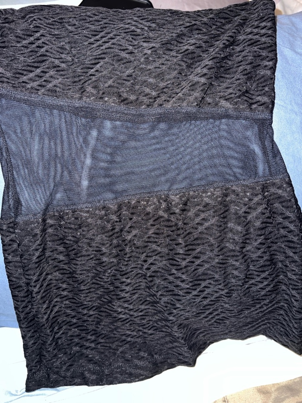 Black One-Shoulder Mesh Insert Mini Dress - Picture 5 of 5
